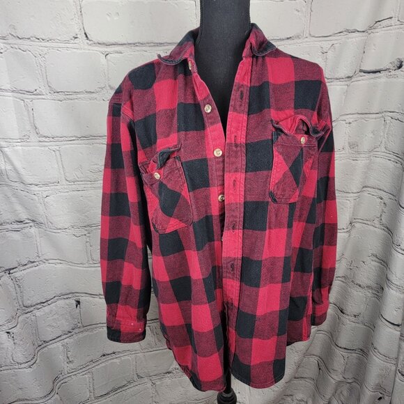 Field & Stream Shirt Mens M Red Heavyweight Plaid Flannel Long‎ Sleeve 90s Vtg - Picture 1 of 7